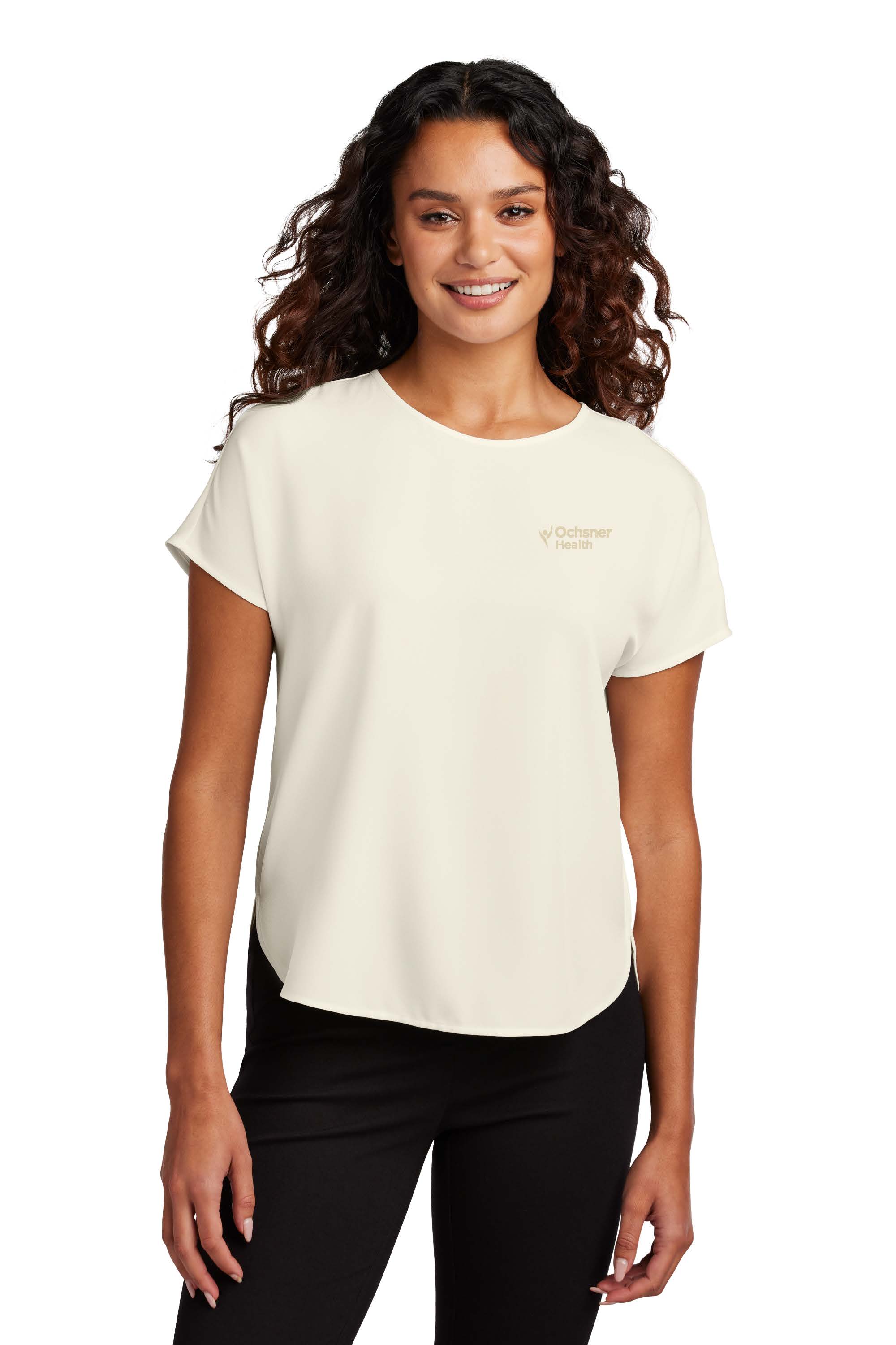 Women's Stretch Crepe Crew Blouse, Ivory, large image number 1